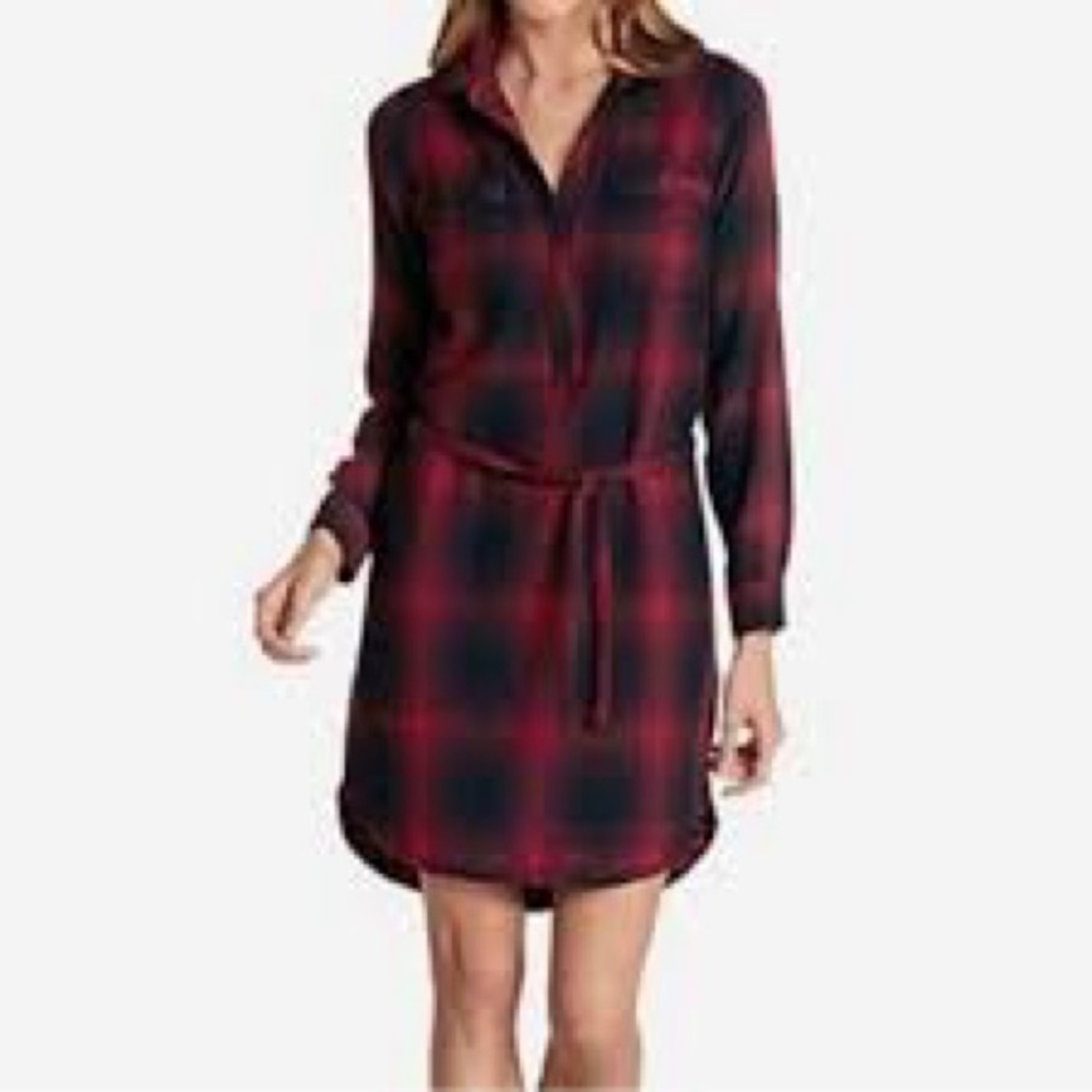 Eddie Bauer Buffalo Plaid Shirt Dress Red Black Flannel Size 10
